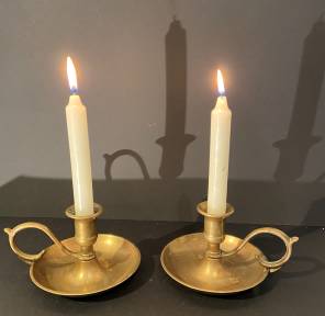 Late 19th C Pair of Brass Candlesticks 